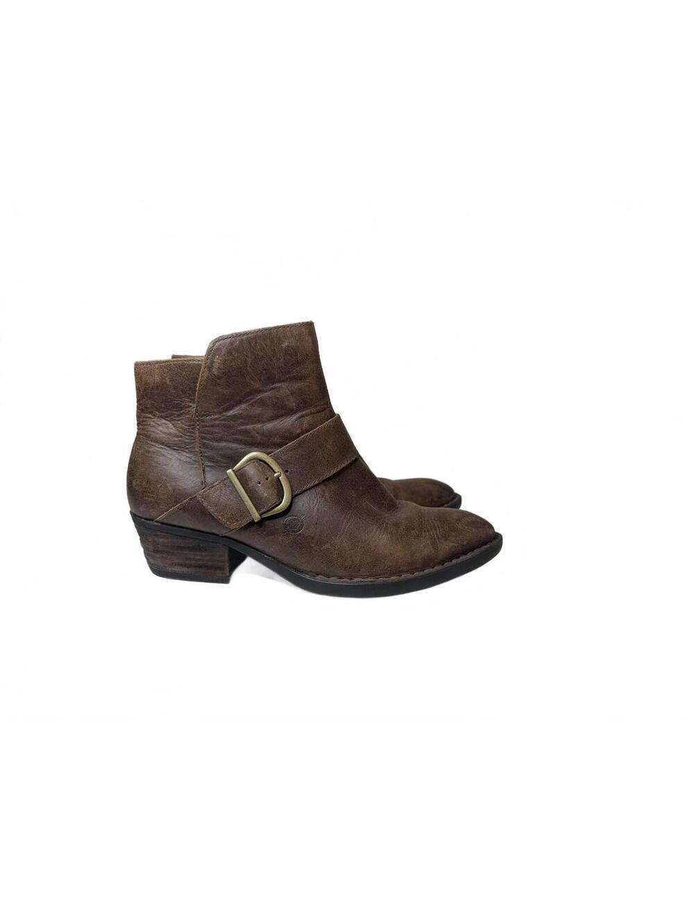Born Baloy Distressed Leather Buckle Ankle Boots Size 8‎
